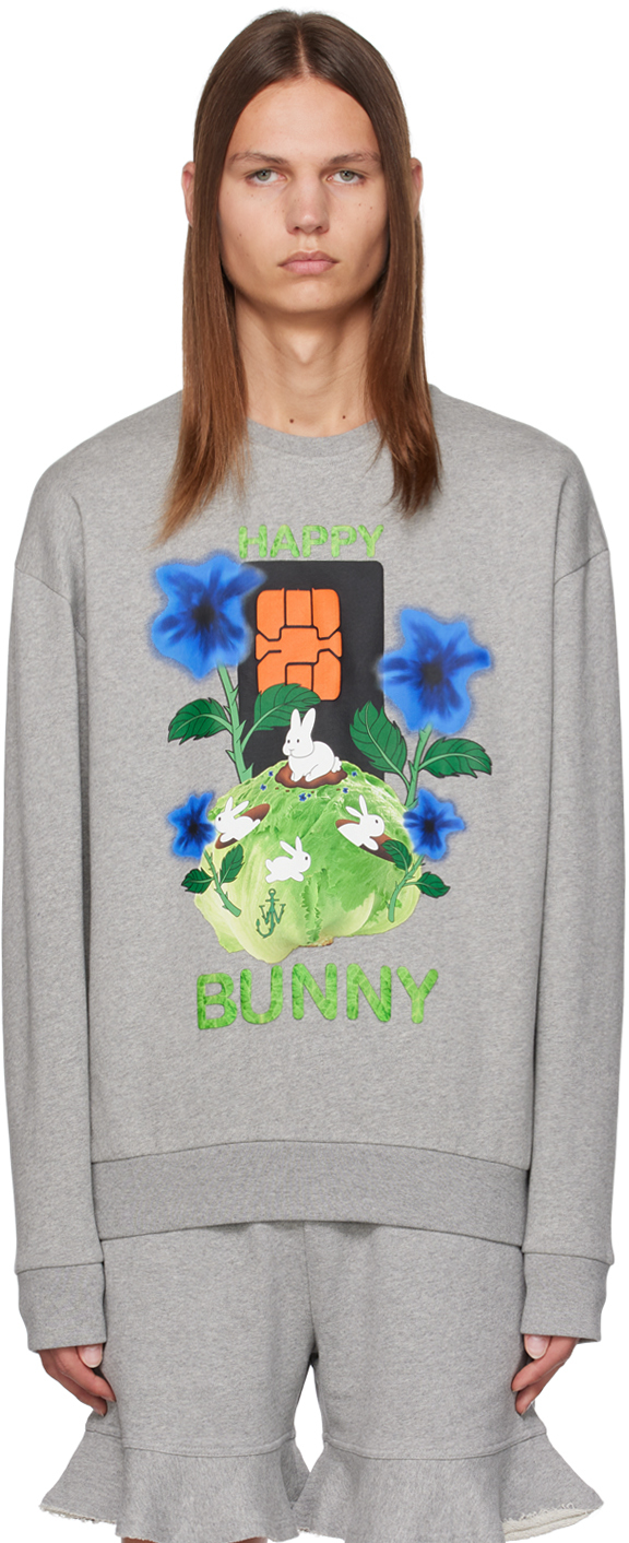 Jw Anderson Grey 'happy Bunny' Sweatshirt In 907 Grey Melange
