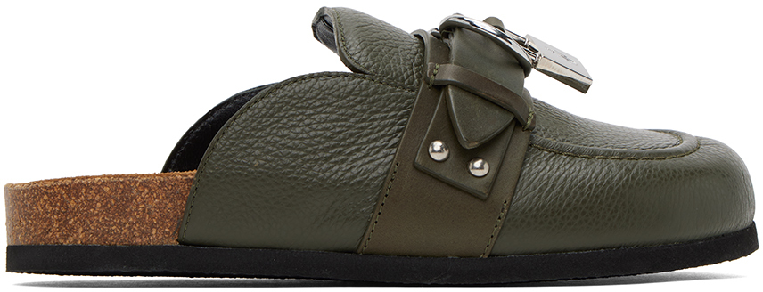 Jw Anderson Green Padlock Loafers In 18104-302-military