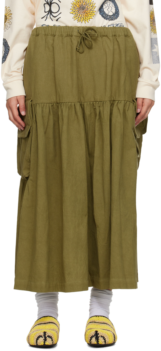 Story Mfg. Ssense Exclusive Khaki Forager Midi Skirt In Olive