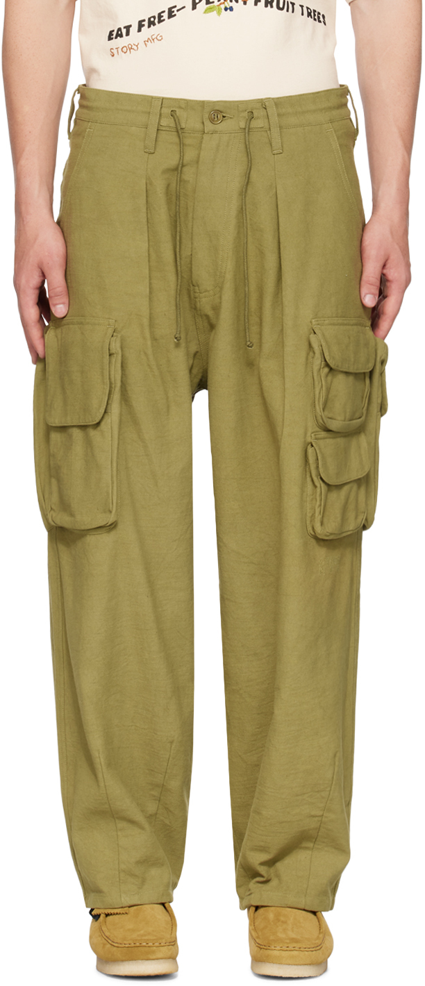 Story Mfg. Khaki Forager Cargo Trousers In Green