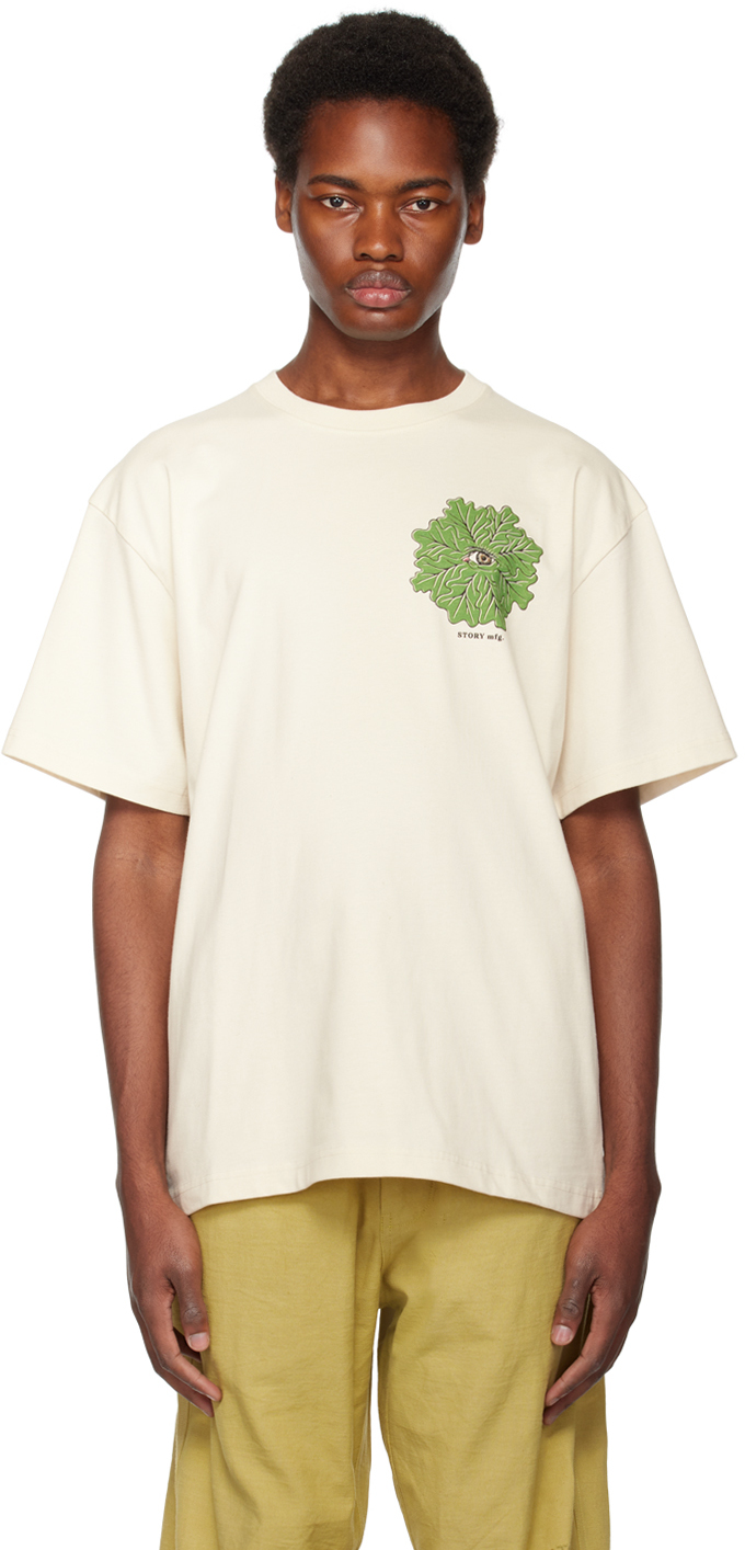 Story Mfg. Grateful Leaf-print Organic-cotton T-shirt In White Print