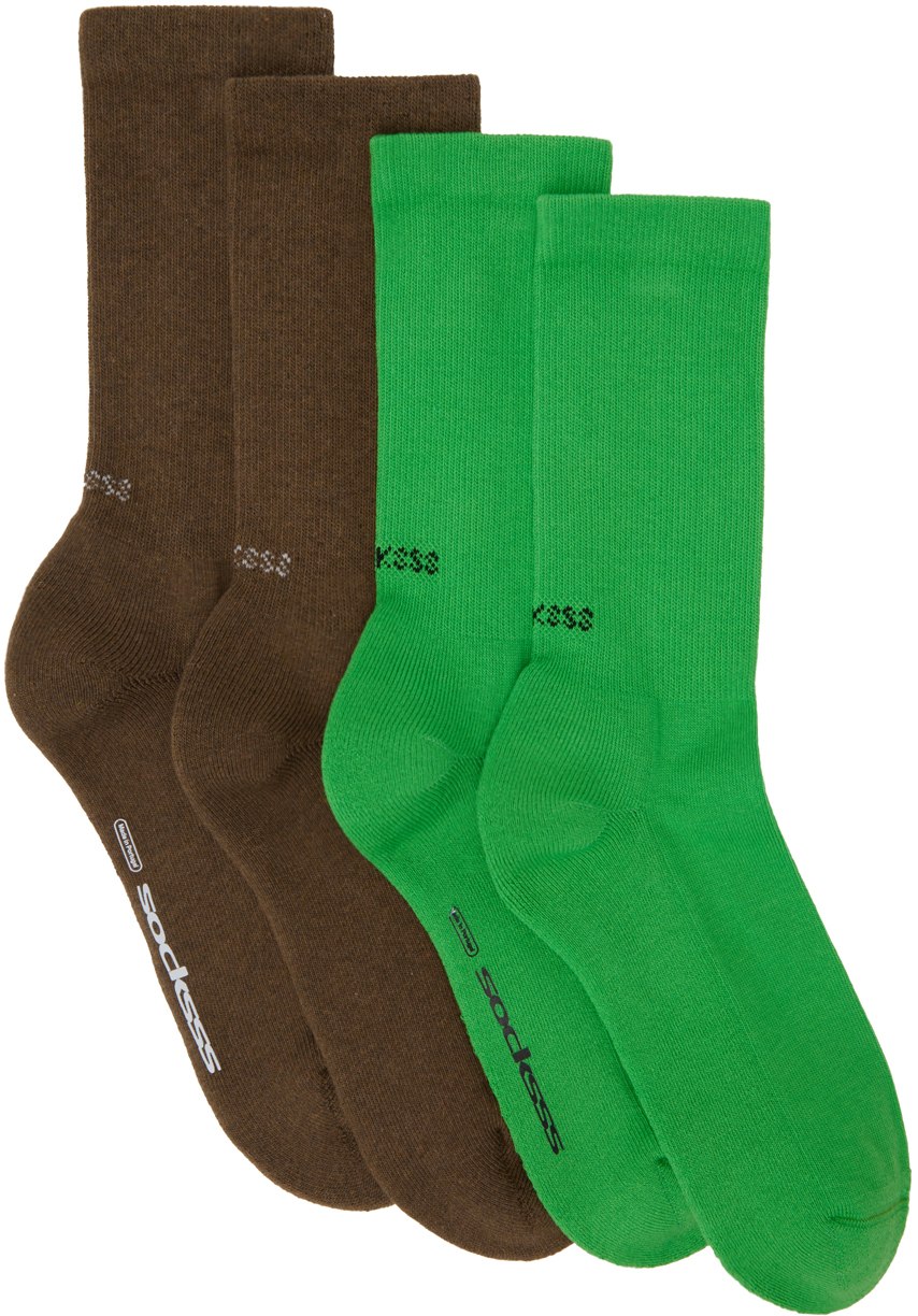 SOCKSSS: Two-Pack Brown & Green Socks | SSENSE