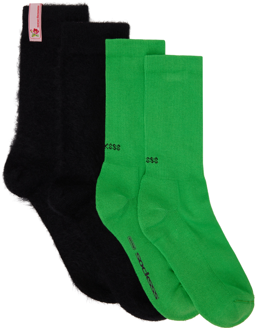 SOCKSSS: Two-Pack Black & Green Socks | SSENSE