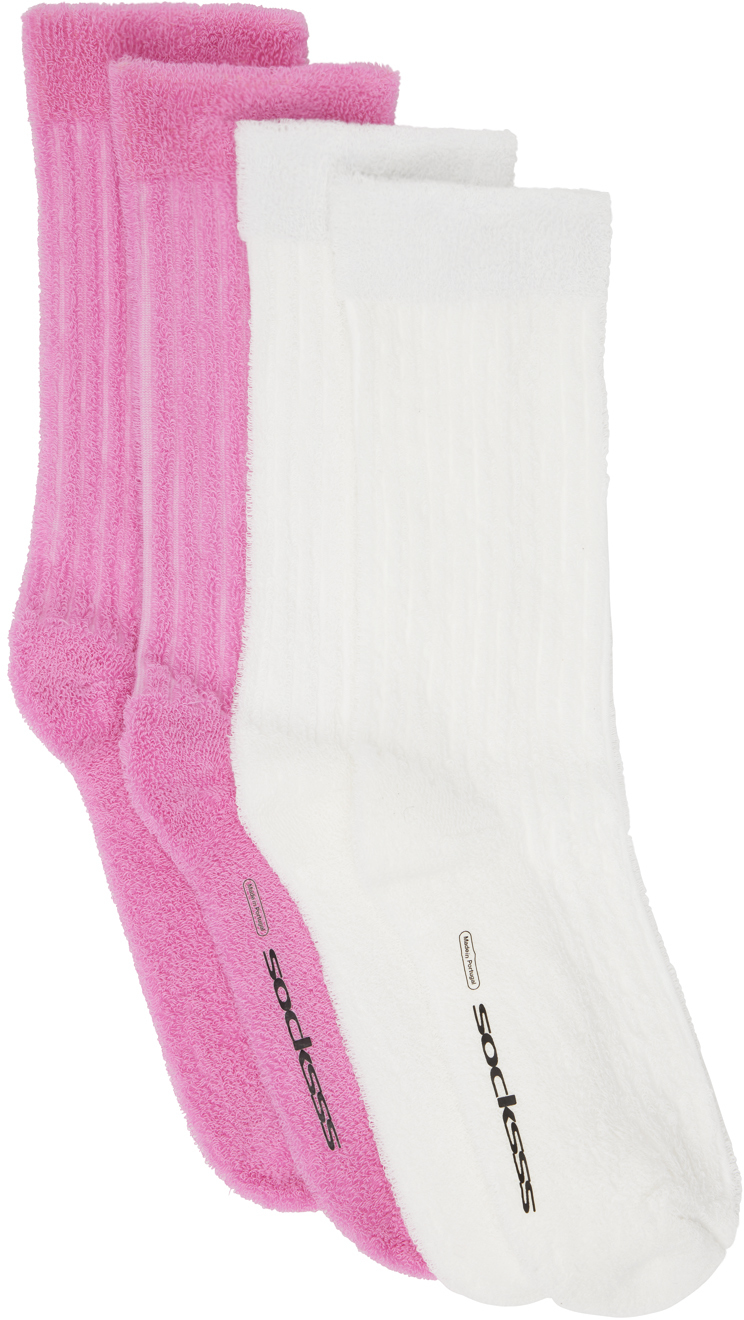 Socksss Two-pack Pink & White Socks In Snow / Fairytale