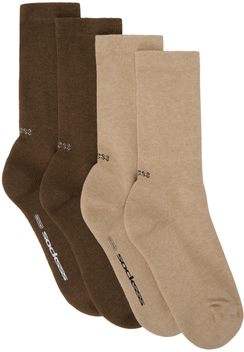 Two-Pack Beige & Brown Socks