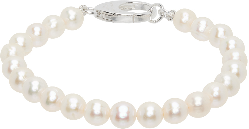 Hatton Labs White Classic Pearl Bracelet In Silver & White
