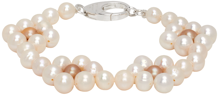 White & Beige Daisy Pearl Bracelet