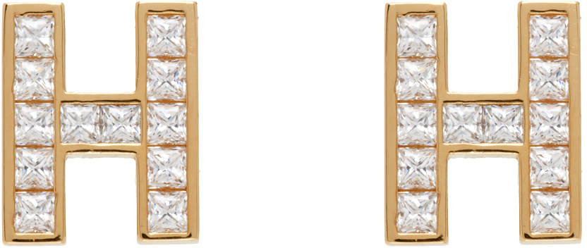 Hatton Labs Gold 'h' Earrings In Gold/ White