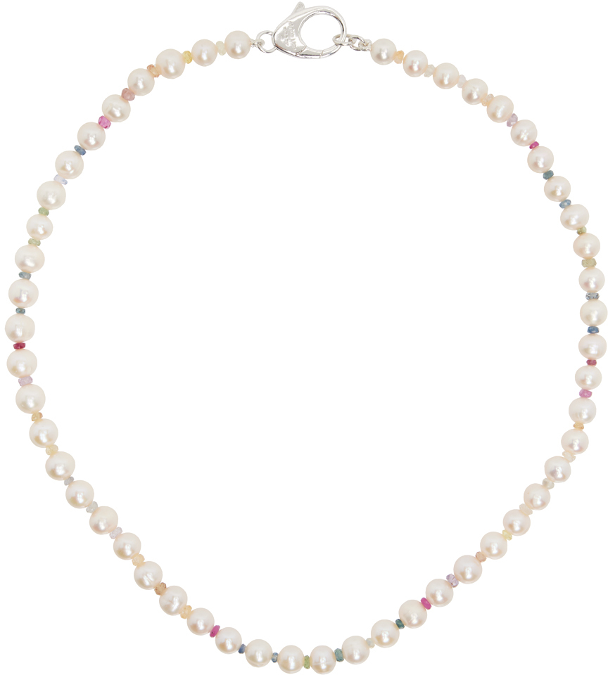 White Pearl Rainbow Gradient Crystal Chain Necklace