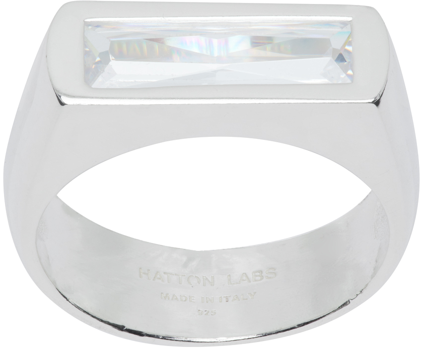 Shop Hatton Labs Silver Baguette Ring In Silver/ White