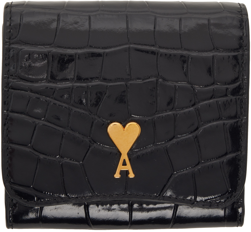 Ami Alexandre Mattiussi Black Paris Paris Wallet In Wool Tricotine Black