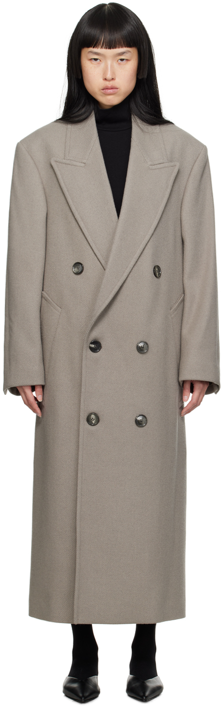 Ami Alexandre Mattiussi Double-breasted Herringbone Wool-blend Coat In Taupe/281