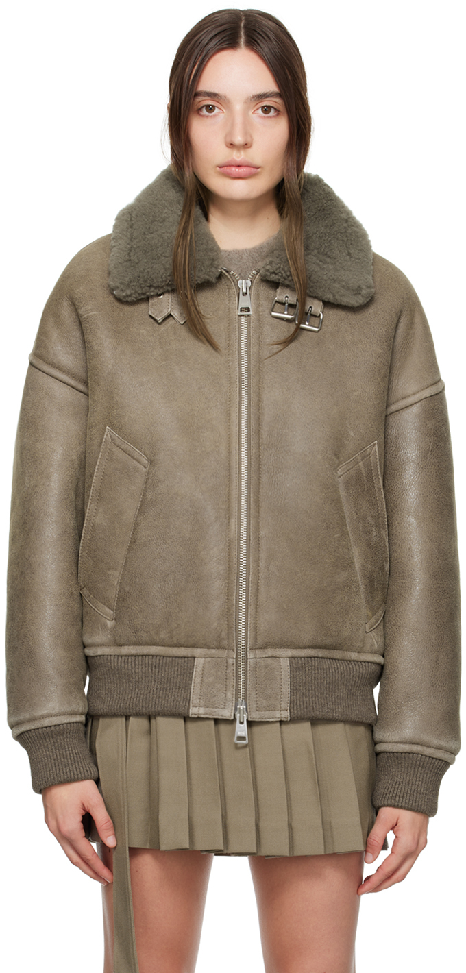 AMI ALEXANDRE MATTIUSSI TAUPE TWO-WAY ZIP LEATHER JACKET