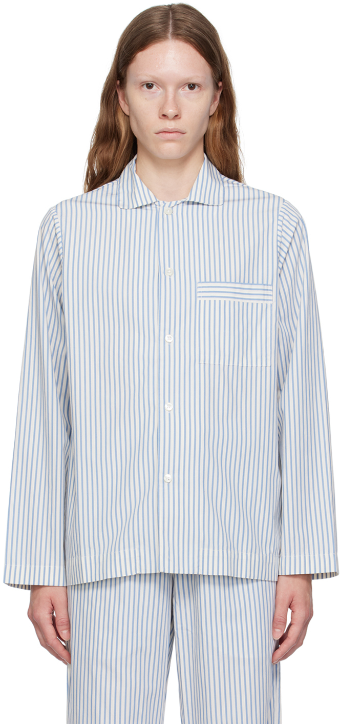 White & Blue Striped Pyjama Shirt