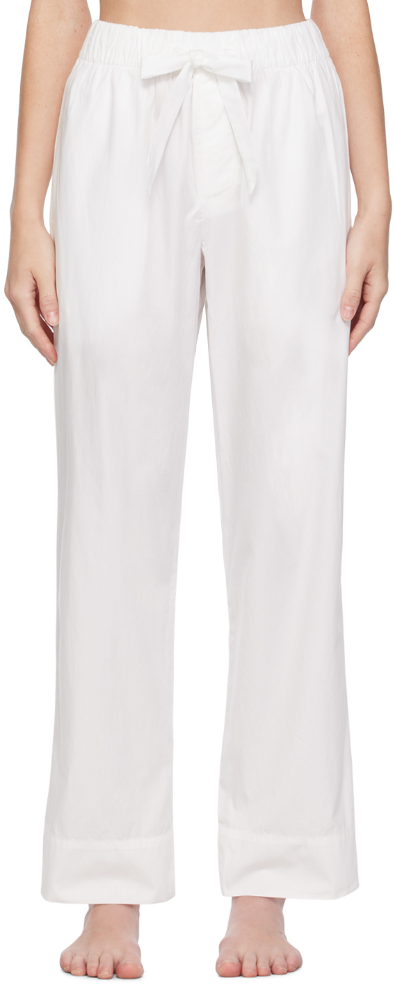 Tekla White Drawstring Pyjama Pants In Alabaster White