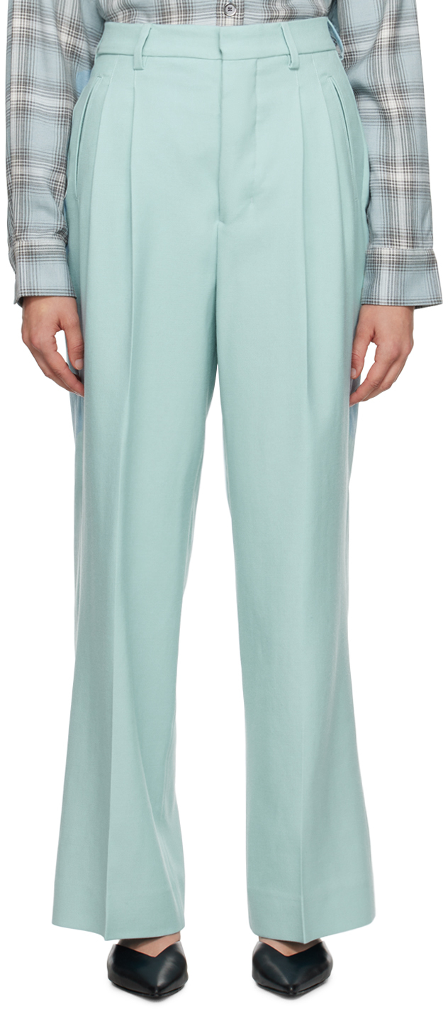 Ami Alexandre Mattiussi Blue Pleated Trousers In Aquamarine/468