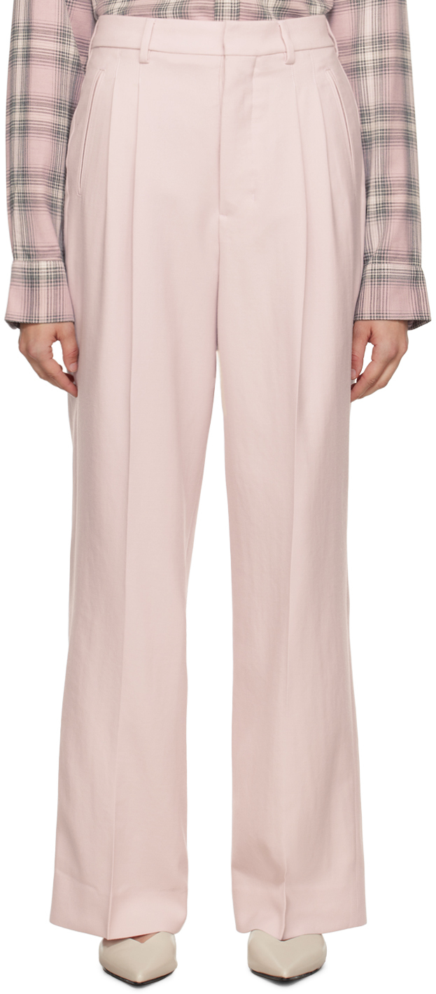Ami Alexandre Mattiussi Pleated Virgin Wool Trousers In Powder Pink/679