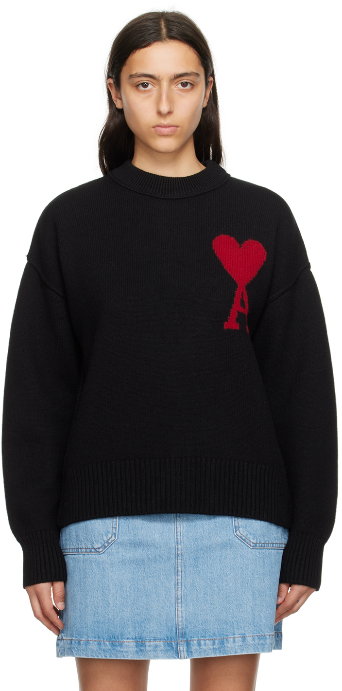 Shop Ami Alexandre Mattiussi Black Ami De Cœur Sweater In Coton