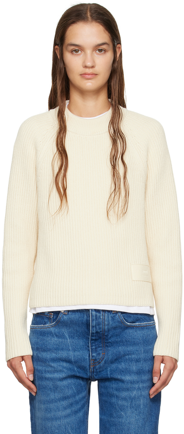 AMI Paris Off-White Patch Sweater