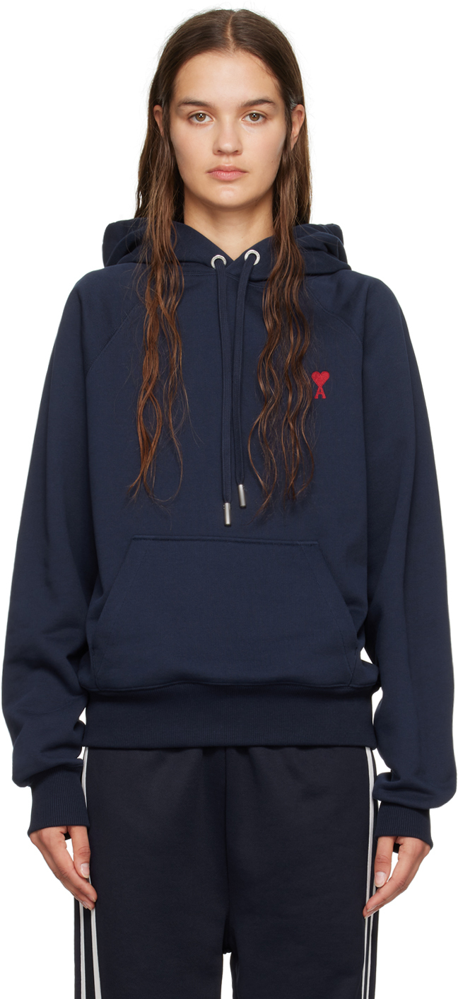 Pull à capuche bleu marine à logo Ami de cœur AMI Paris en solde