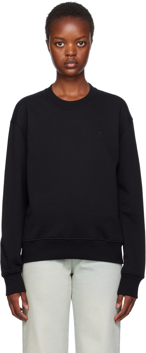 Black Embroidered Sweatshirt by AMI Paris on Sale