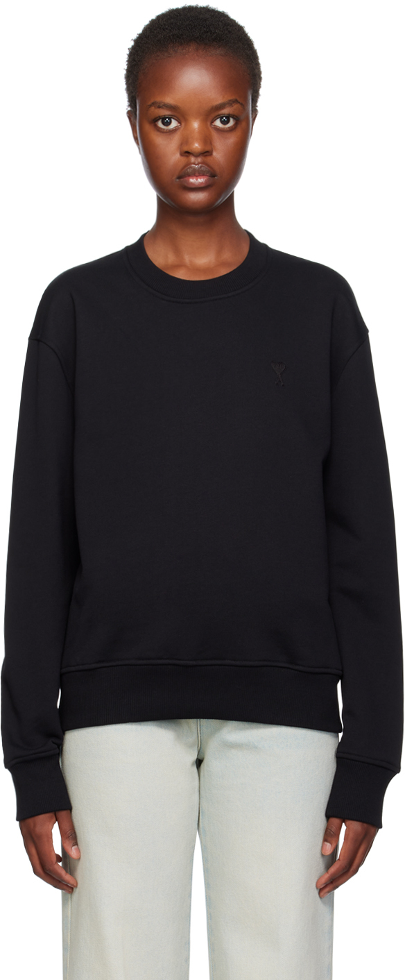 Shop Ami Alexandre Mattiussi Black Embroidered Sweatshirt In Wool Tricotine Black