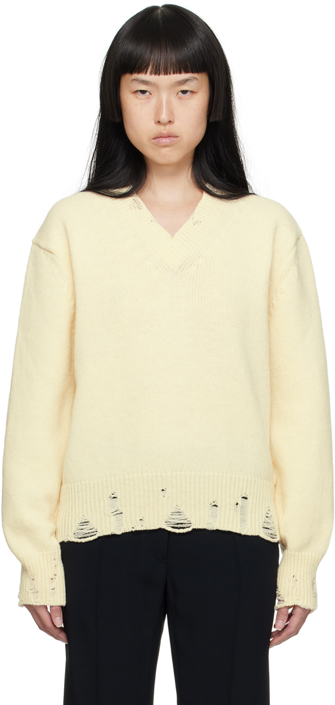 Ami Alexandre Mattiussi Off-white Cutout Sweater In Ivory/185