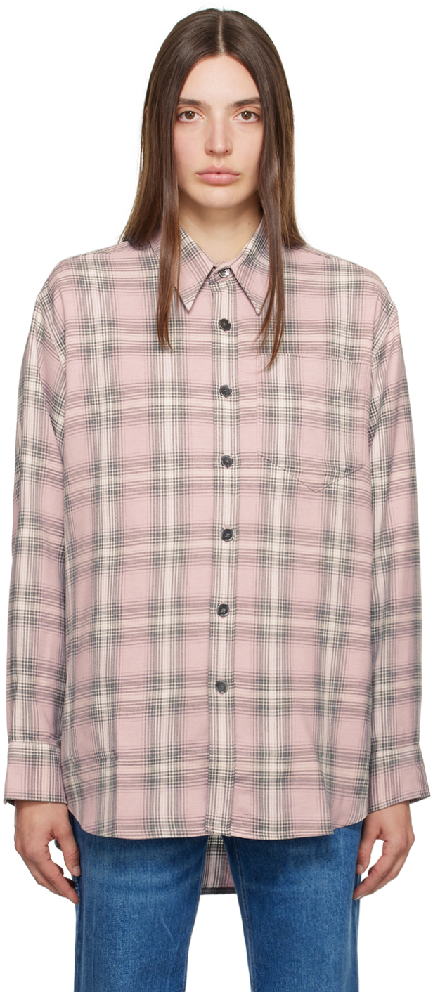 Ami Alexandre Mattiussi Pink Check Shirt In Pink/ Pearl Grey/665
