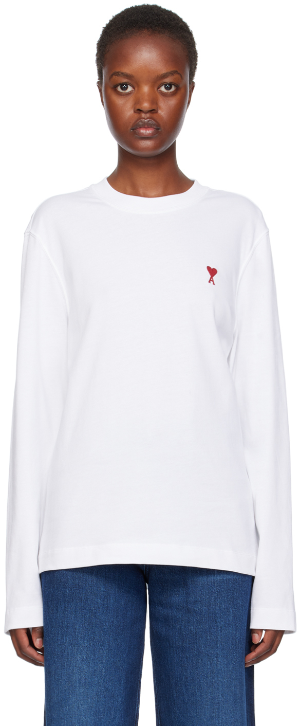 AMI Paris White Ami De Caur Long Sleeve T-Shirt