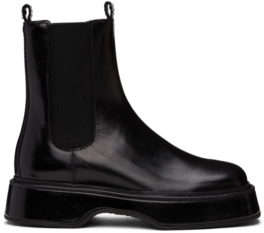 Ami Alexandre Mattiussi Black Square Toe Boots In Wool Tricotine Black