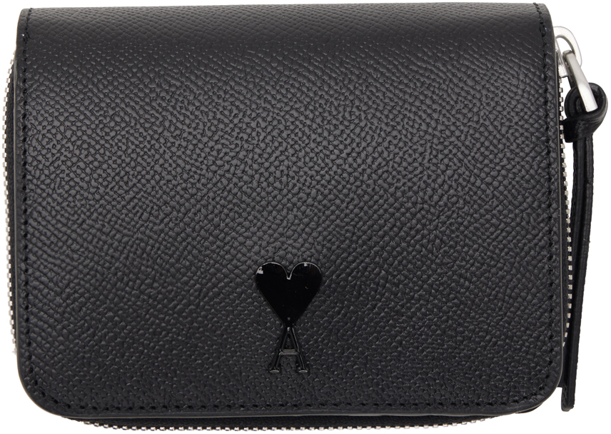 Ami Alexandre Mattiussi Ami De Coeur-monogram Leather Wallet In Black/001