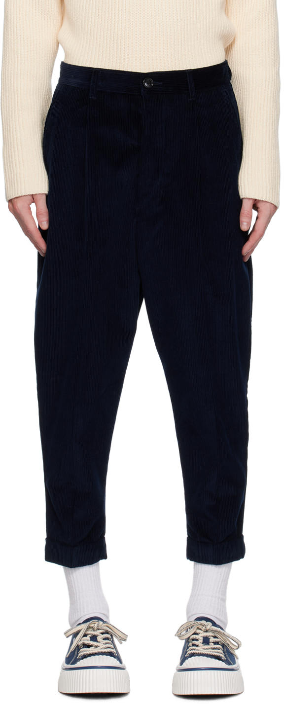 AMI Paris Navy Carrot Oversized Trousers