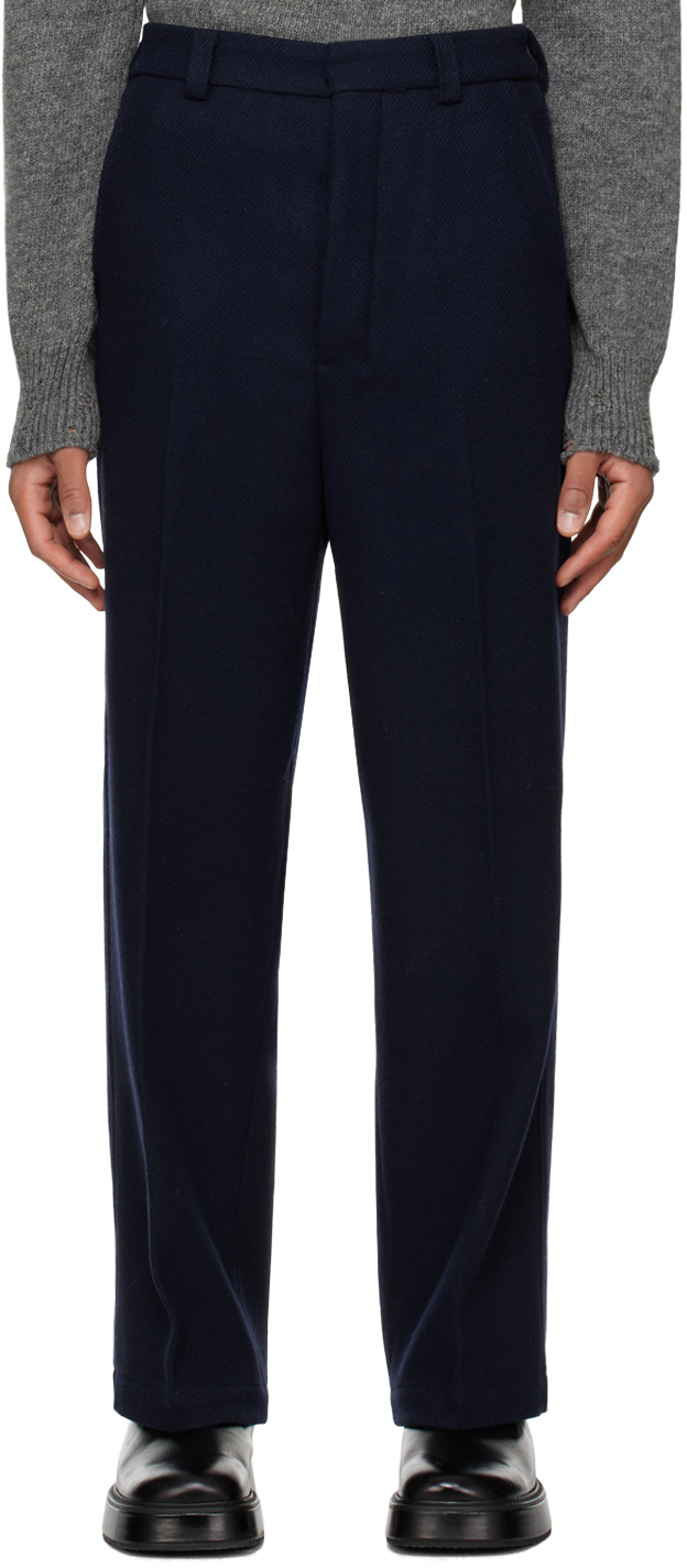 Ami Alexandre Mattiussi Navy Wide-fit Trousers In Night Blue.430