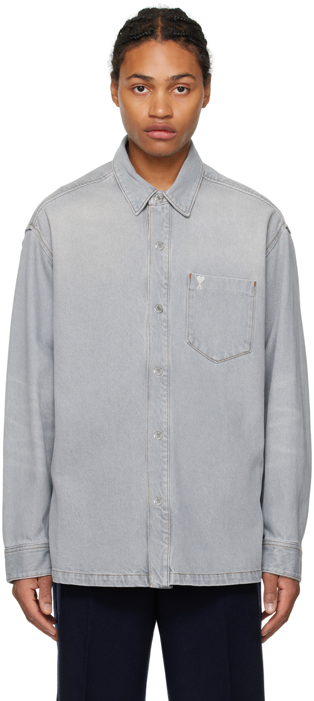 Shop Ami Alexandre Mattiussi Gray Faded Denim Shirt In Vintage Grey/0554
