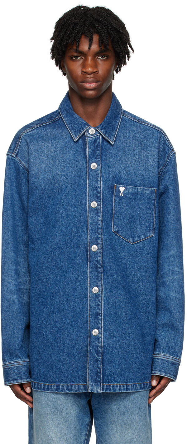 Blue Stud Denim Shirt by AMI Paris on Sale