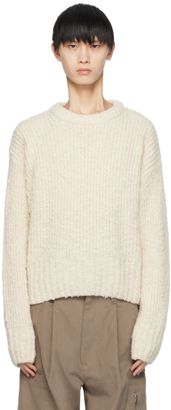 Ami Alexandre Mattiussi Off-white Textured Sweater In Ivory/185