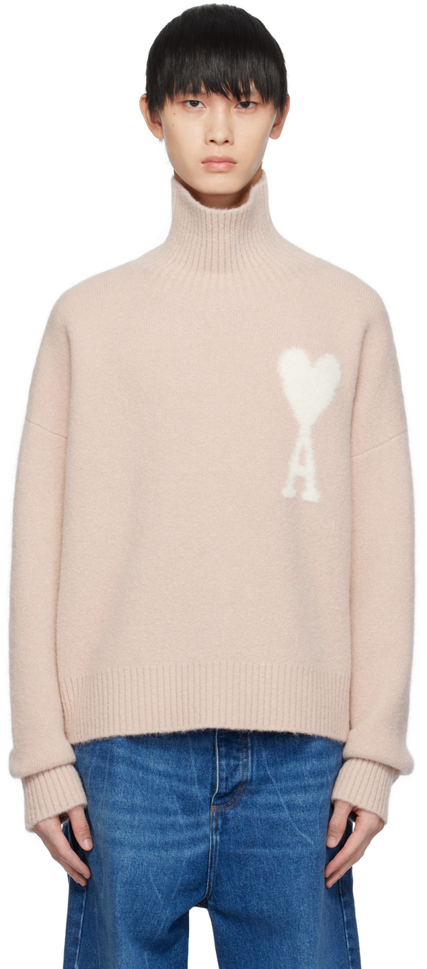 Ami Alexandre Mattiussi Pink Ami De Cœur Cloud Turtleneck In Powder Pink/ivory685