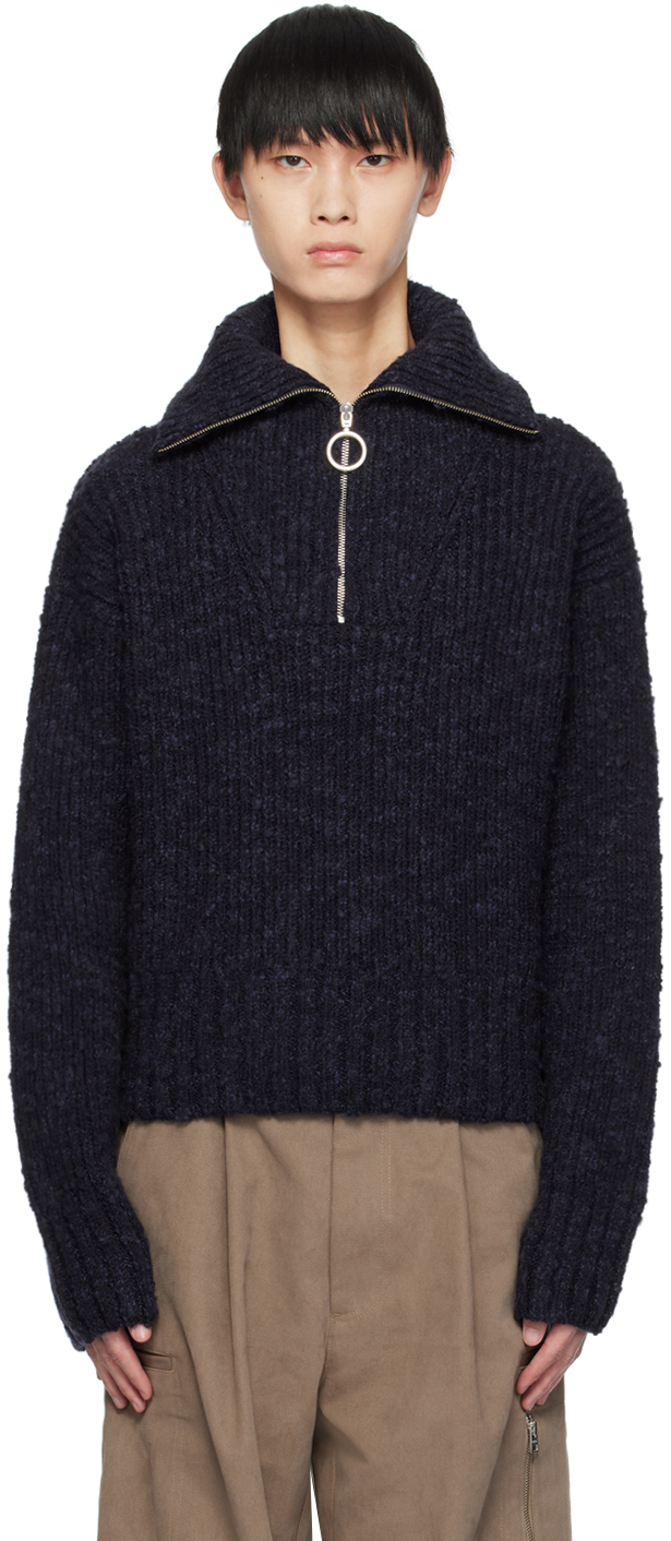 AMI Paris Navy Textured Sweater