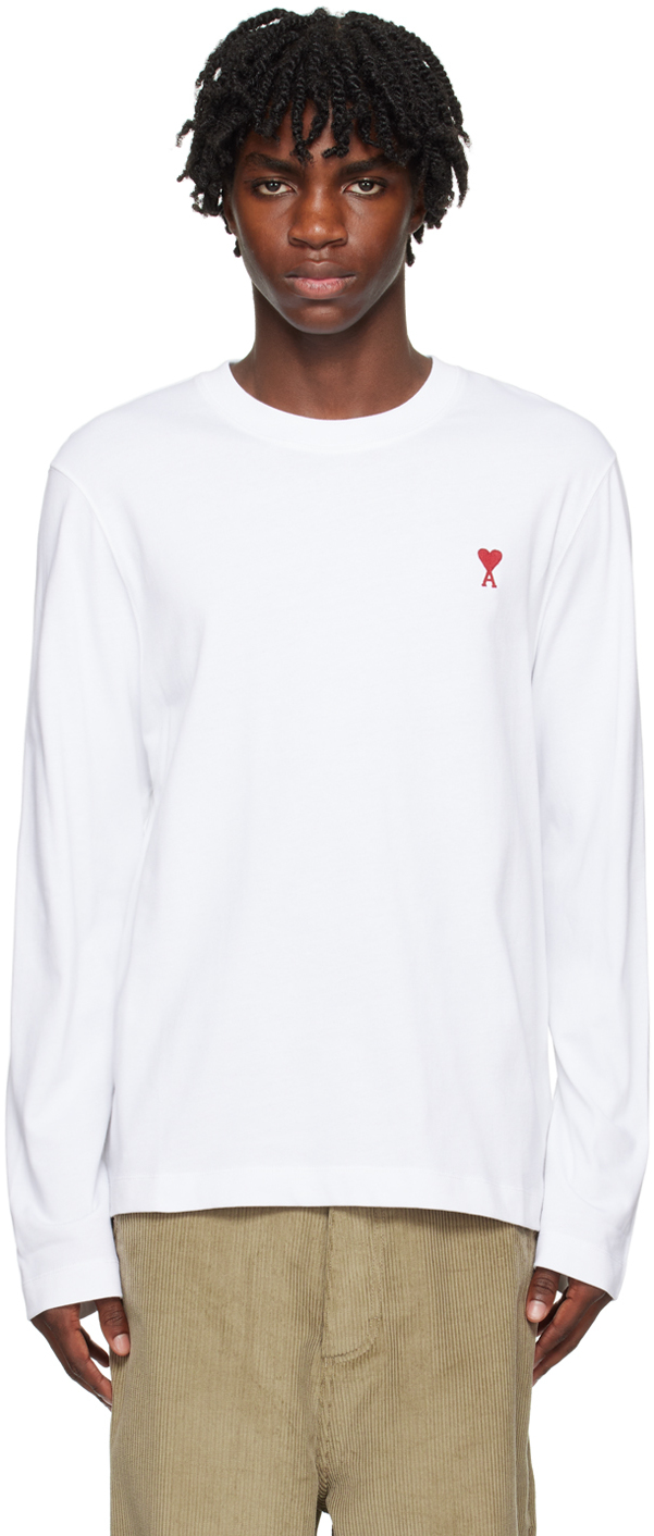 AMI Alexandre Mattiussi: White Ami De Cœur Long Sleeve T-Shirt | SSENSE