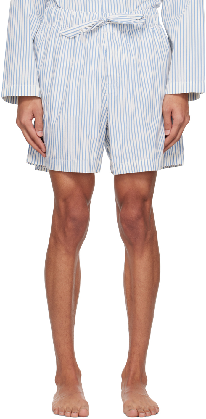 White & Blue Oversized Pyjama Shorts