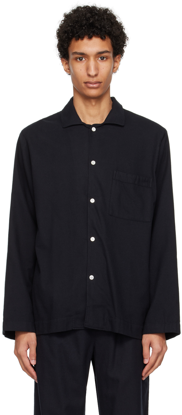 Shop Tekla Black Oversized Pyjama Shirt In Lucid Black