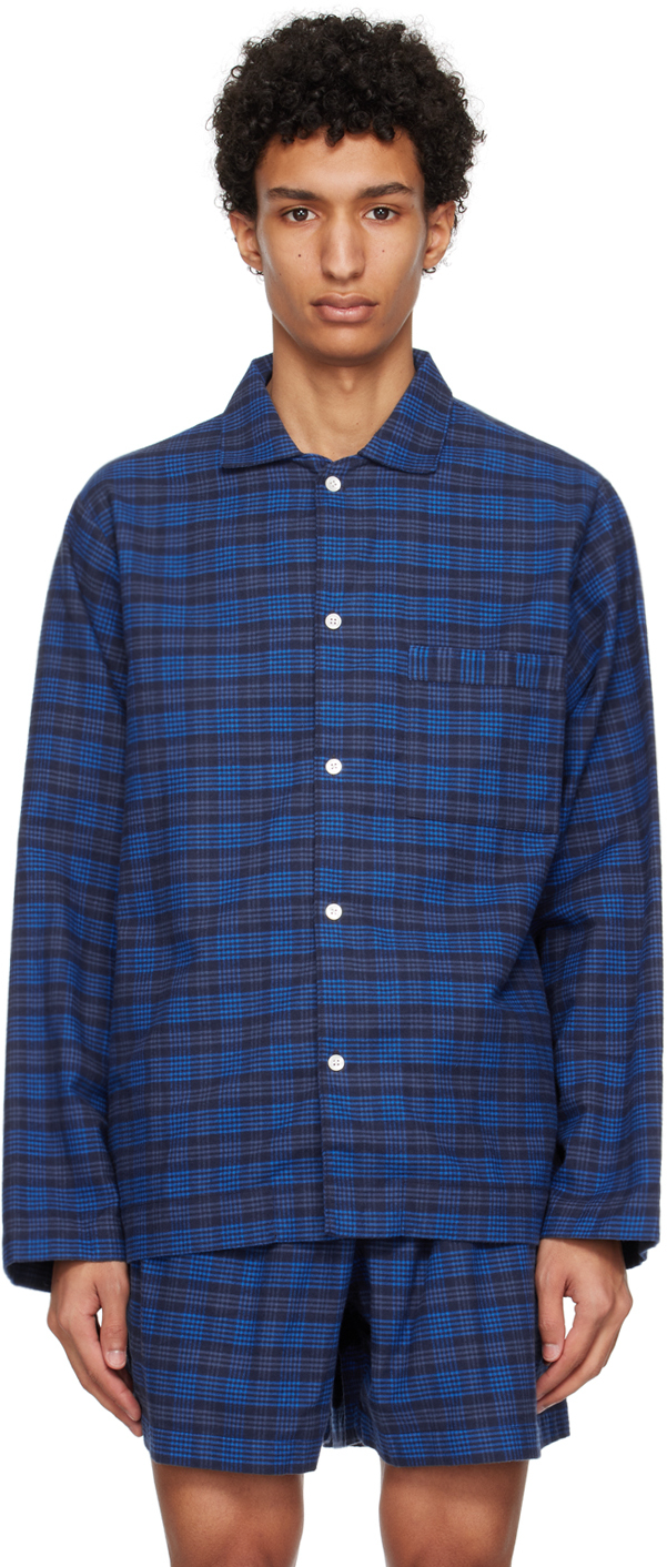 Tekla: Blue Check Pyjama Shirt | SSENSE UK