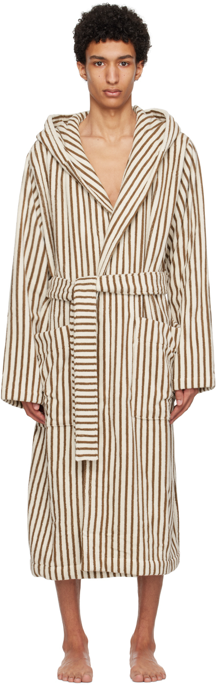 Tekla Striped Organic Cotton Bath Robe In Brown