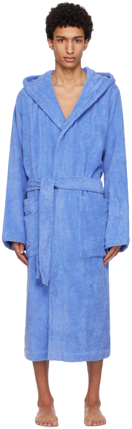 Shop Tekla Blue Hooded Bathrobe In Clear Blue