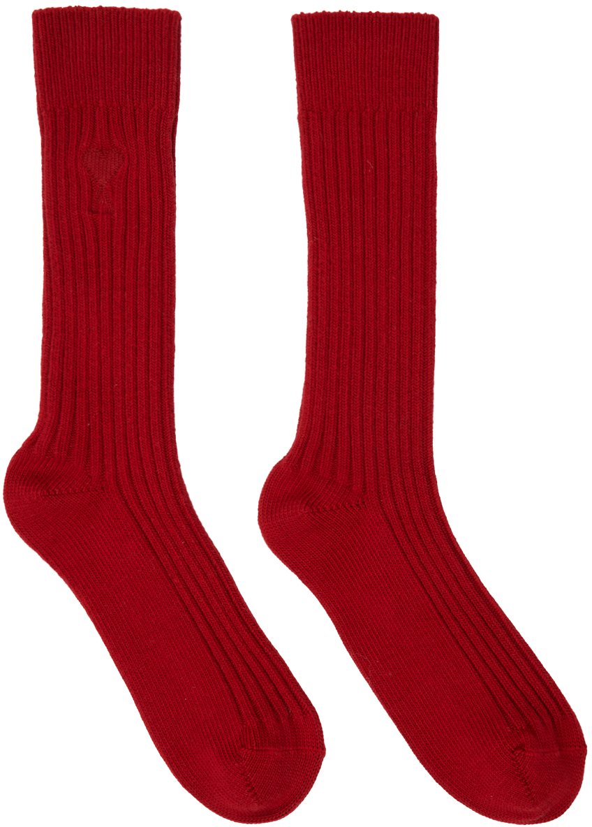 Ami Alexandre Mattiussi Red Ami De Cœur Socks In Red/600