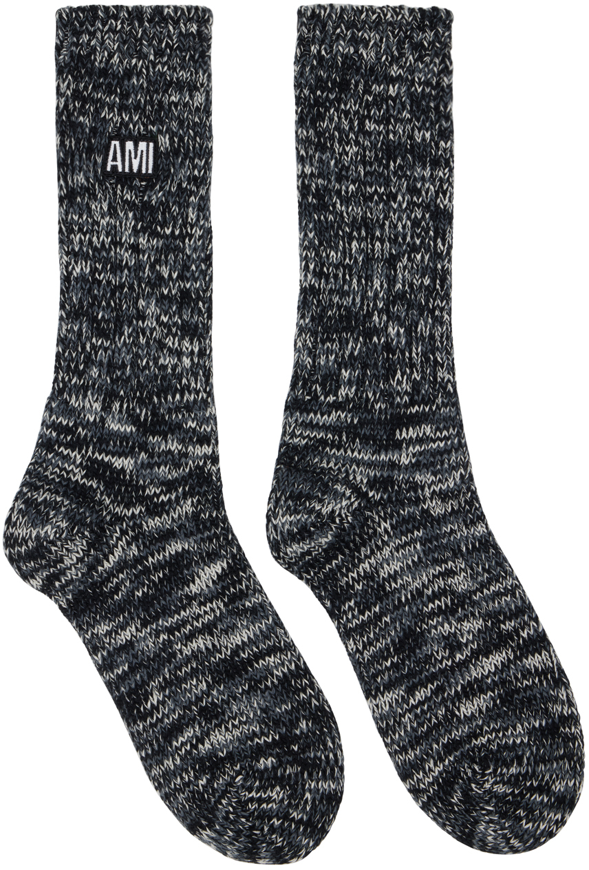 Ami Alexandre Mattiussi Logo Knitted Socks In Black/001