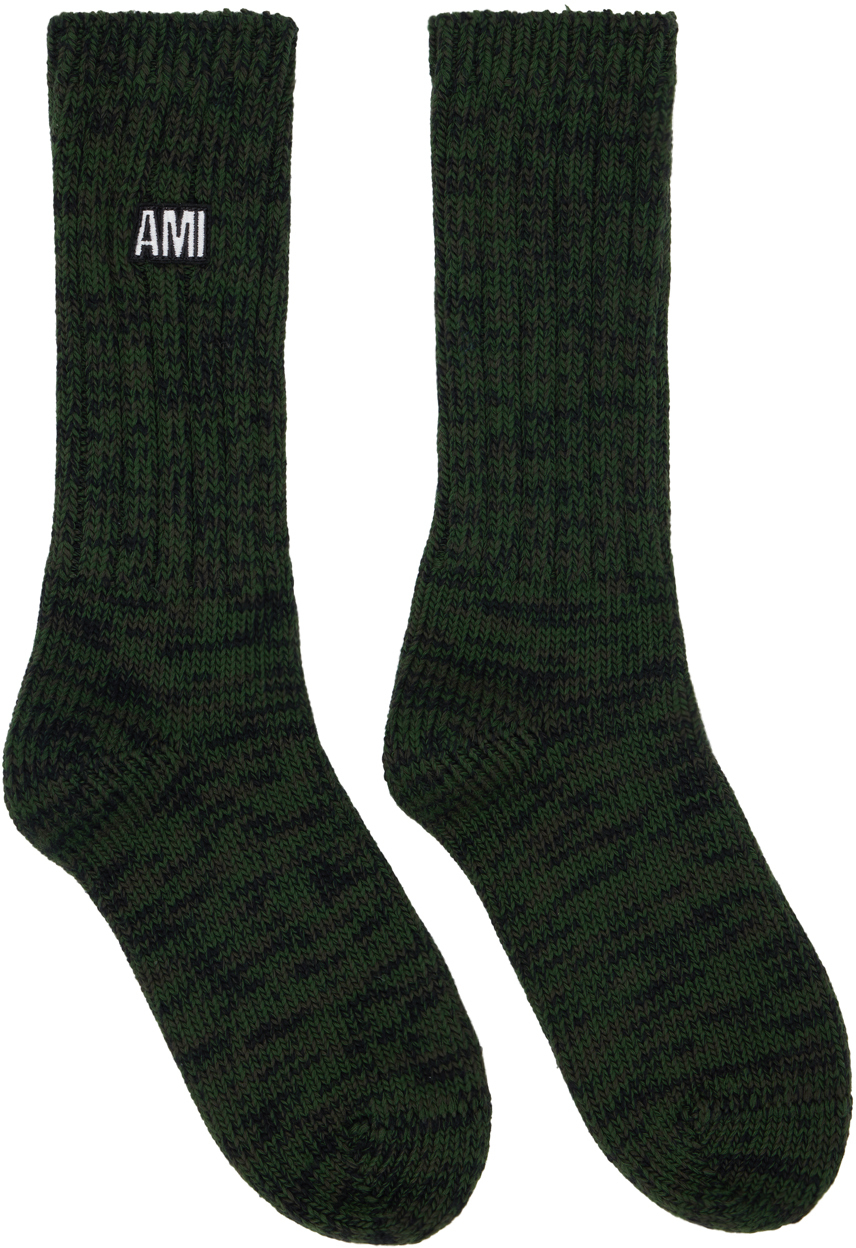 Ami Alexandre Mattiussi Green Marled Socks In Bottle Green/312