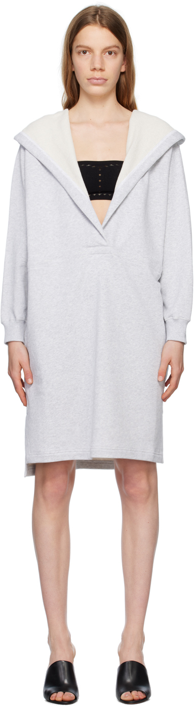 Alaïa Gray Hooded Minidress In 801 - Gris/blanc