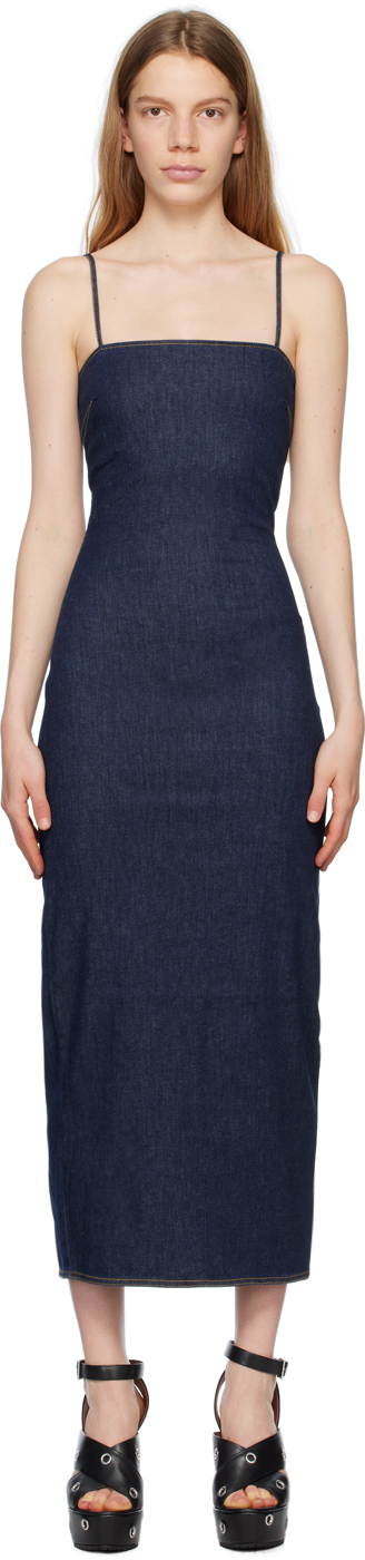 ALAÏA BLUE TUBE DENIM MIDI DRESS