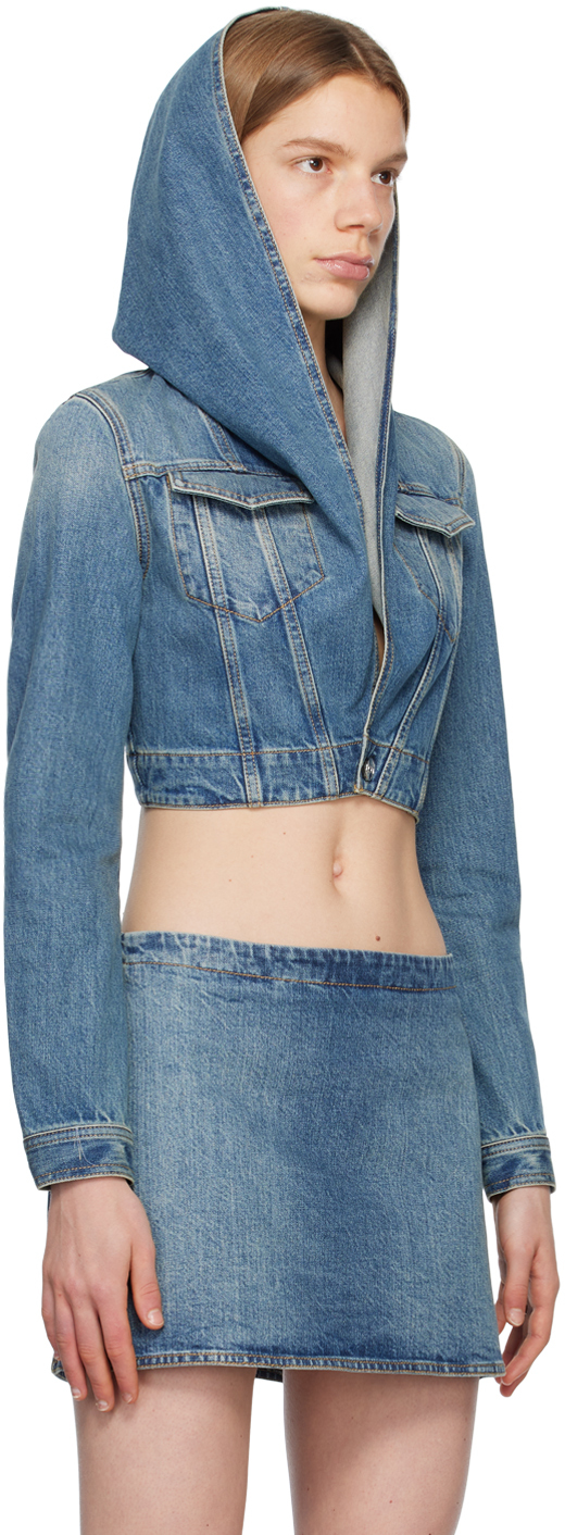 Alaïa Hooded Denim Jacket With Cinched Waist In 525 - Bleu Vintage